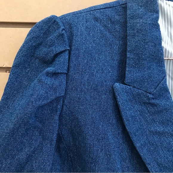 500 Maison Cinqcent Blue Denim Puff Sleeve Blazer Crop XL Jacket - Picture 5 of 16